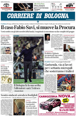 Prima pagina Corriere di Bologna di oggi - Quotidiano regionale
