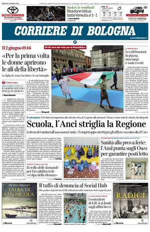 Prima pagina Corriere di Bologna di oggi - Quotidiano regionale