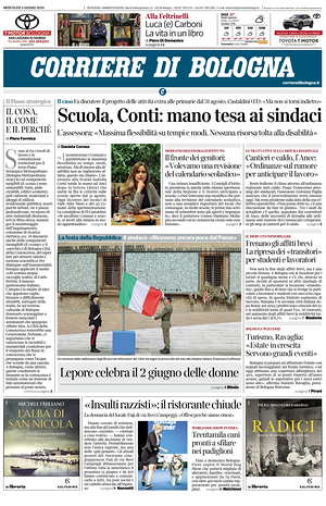 Prima pagina Corriere di Bologna di oggi - Quotidiano regionale