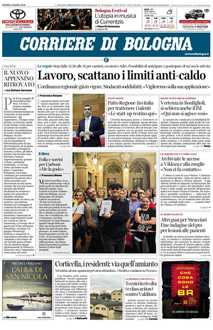 Prima pagina Corriere di Bologna di oggi - Quotidiano regionale