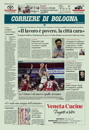 Prima pagina Corriere di Bologna di oggi - Quotidiano regionale