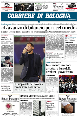 Prima pagina Corriere di Bologna di oggi - Quotidiano regionale