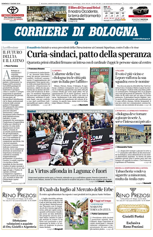 Prima pagina Corriere di Bologna di oggi - Quotidiano regionale