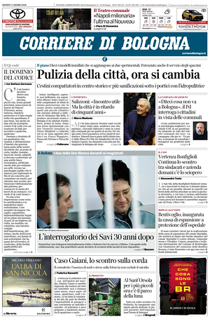 Prima pagina Corriere di Bologna di oggi - Quotidiano regionale