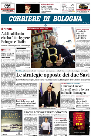 Prima pagina Corriere di Bologna di oggi - Quotidiano regionale