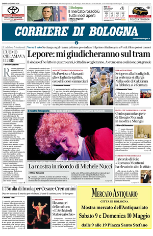 Prima pagina Corriere di Bologna di oggi - Quotidiano regionale
