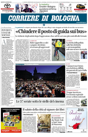 Prima pagina Corriere di Bologna di oggi - Quotidiano regionale