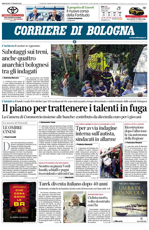 Prima pagina Corriere di Bologna di oggi - Quotidiano regionale