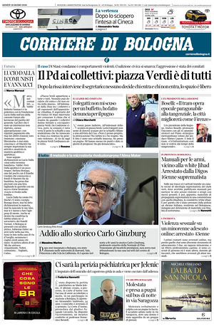 Prima pagina Corriere di Bologna di oggi - Quotidiano regionale