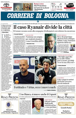 Prima pagina Corriere di Bologna di oggi - Quotidiano regionale