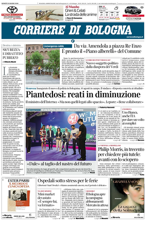 Prima pagina Corriere di Bologna di oggi - Quotidiano regionale