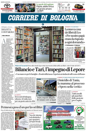 Prima pagina Corriere di Bologna di oggi - Quotidiano regionale