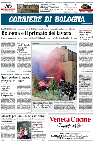 Prima pagina Corriere di Bologna di oggi - Quotidiano regionale