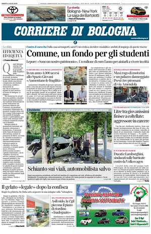 Prima pagina Corriere di Bologna di oggi - Quotidiano regionale