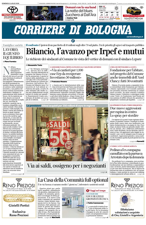Prima pagina Corriere di Bologna di oggi - Quotidiano regionale