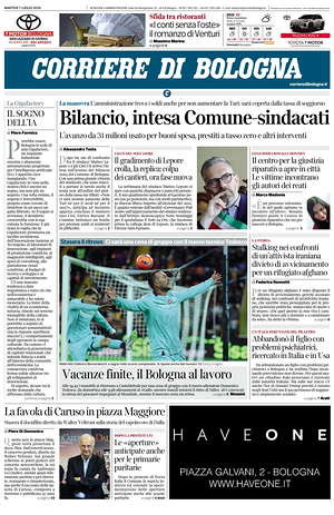 Prima pagina Corriere di Bologna di oggi - Quotidiano regionale