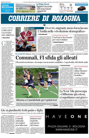 Prima pagina Corriere di Bologna di oggi - Quotidiano regionale