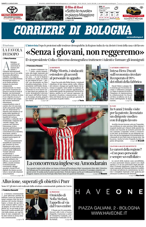 Prima pagina Corriere di Bologna di oggi - Quotidiano regionale
