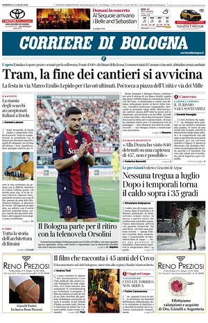 Prima pagina Corriere di Bologna di oggi - Quotidiano regionale
