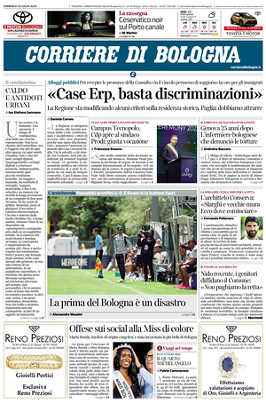 Prima pagina Corriere di Bologna di oggi - Quotidiano regionale