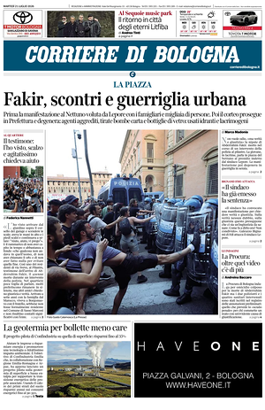 Prima pagina Corriere di Bologna di oggi - Quotidiano regionale
