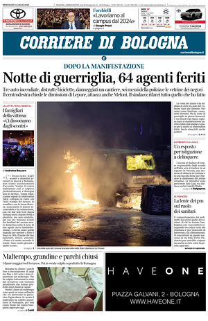 Prima pagina Corriere di Bologna di oggi - Quotidiano regionale