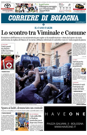 Prima pagina Corriere di Bologna di oggi - Quotidiano regionale