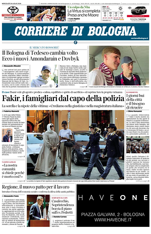 Prima pagina Corriere di Bologna di oggi - Quotidiano regionale