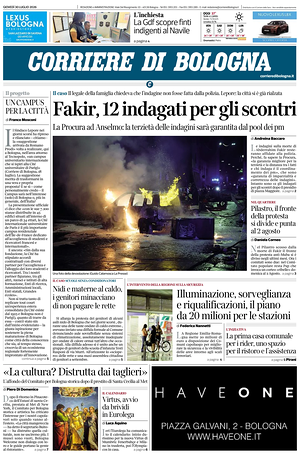 Prima pagina Corriere di Bologna di oggi - Quotidiano regionale