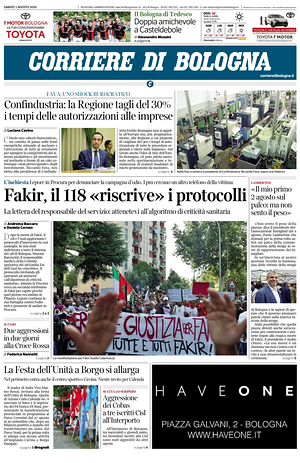 Prima pagina Corriere di Bologna di oggi - Quotidiano regionale