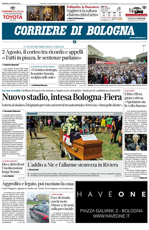 Prima pagina Corriere di Bologna di oggi - Quotidiano regionale