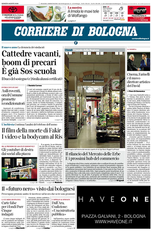 Prima pagina Corriere di Bologna di oggi - Quotidiano regionale