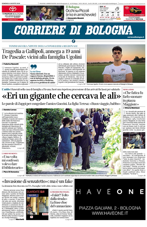 Prima pagina Corriere di Bologna di oggi - Quotidiano regionale