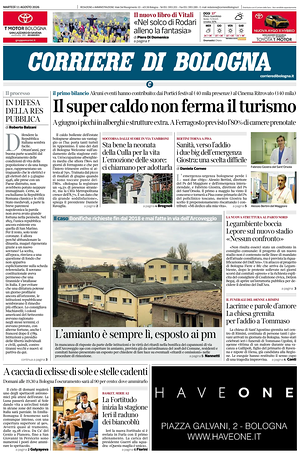 Prima pagina Corriere di Bologna di oggi - Quotidiano regionale