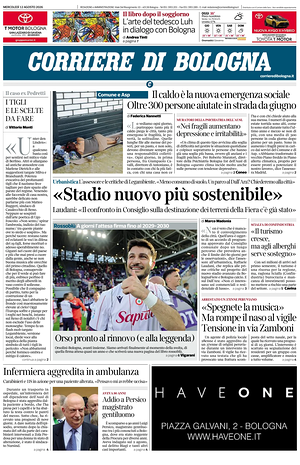 Prima pagina Corriere di Bologna di oggi - Quotidiano regionale