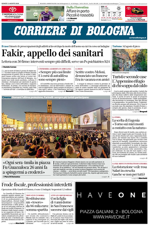 Prima pagina Corriere di Bologna di oggi - Quotidiano regionale