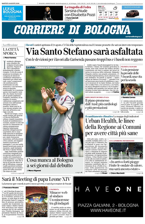 Prima pagina Corriere di Bologna di oggi - Quotidiano regionale