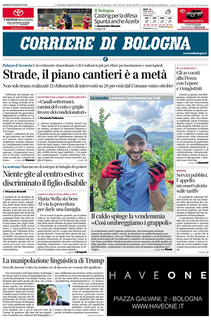 Prima pagina Corriere di Bologna di oggi - Quotidiano regionale