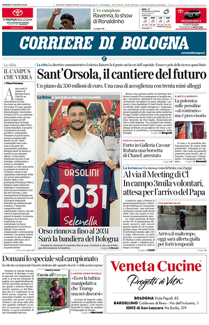 Prima pagina Corriere di Bologna di oggi - Quotidiano regionale