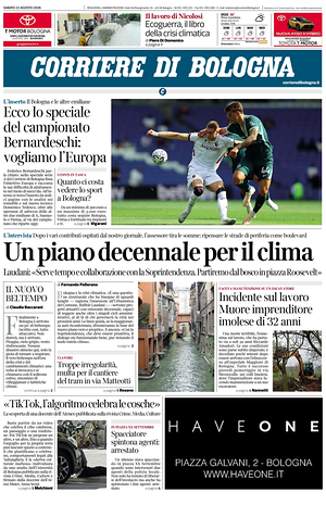 Prima pagina Corriere di Bologna di oggi - Quotidiano regionale