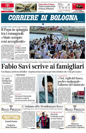 Prima pagina Corriere di Bologna di oggi - Quotidiano regionale