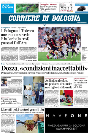 Prima pagina Corriere di Bologna di oggi - Quotidiano regionale