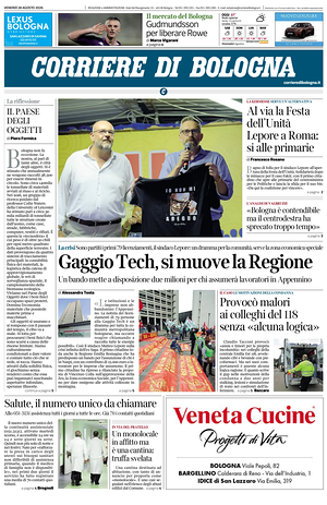Prima pagina Corriere di Bologna di oggi - Quotidiano regionale