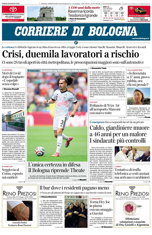 Prima pagina Corriere di Bologna di oggi - Quotidiano regionale