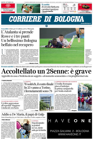 Prima pagina Corriere di Bologna di oggi - Quotidiano regionale