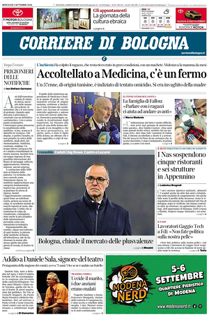 Prima pagina Corriere di Bologna di oggi - Quotidiano regionale