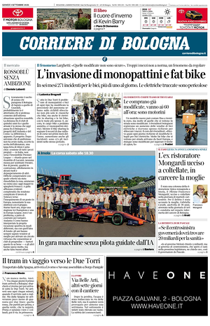 Prima pagina Corriere di Bologna di oggi - Quotidiano regionale