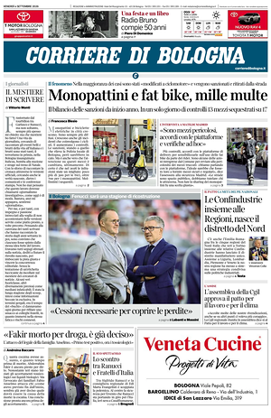 Prima pagina Corriere di Bologna di oggi - Quotidiano regionale