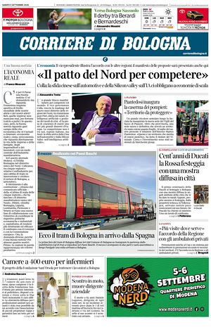 Prima pagina Corriere di Bologna di oggi - Quotidiano regionale