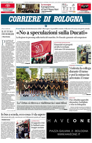 Prima pagina Corriere di Bologna di oggi - Quotidiano regionale